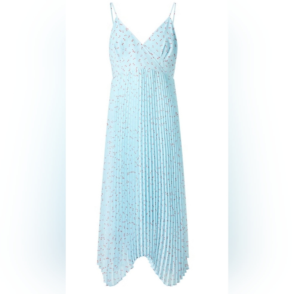 NEW Uniqlo Blue Red Polka Dot Midi Summer Dress Size S Preppy Feminine Boho - Picture 3 of 9